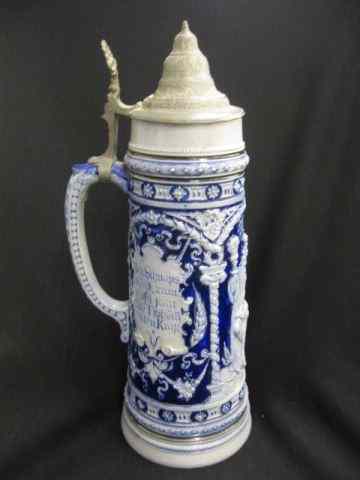 Appraisal: German Salt Glaze Stein liter cobalt grey pewter lid king