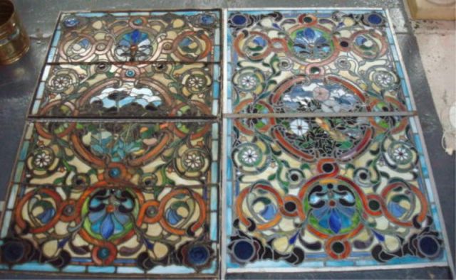 Appraisal: Large Stained Glass Panels in two pieces Beautiful quality From