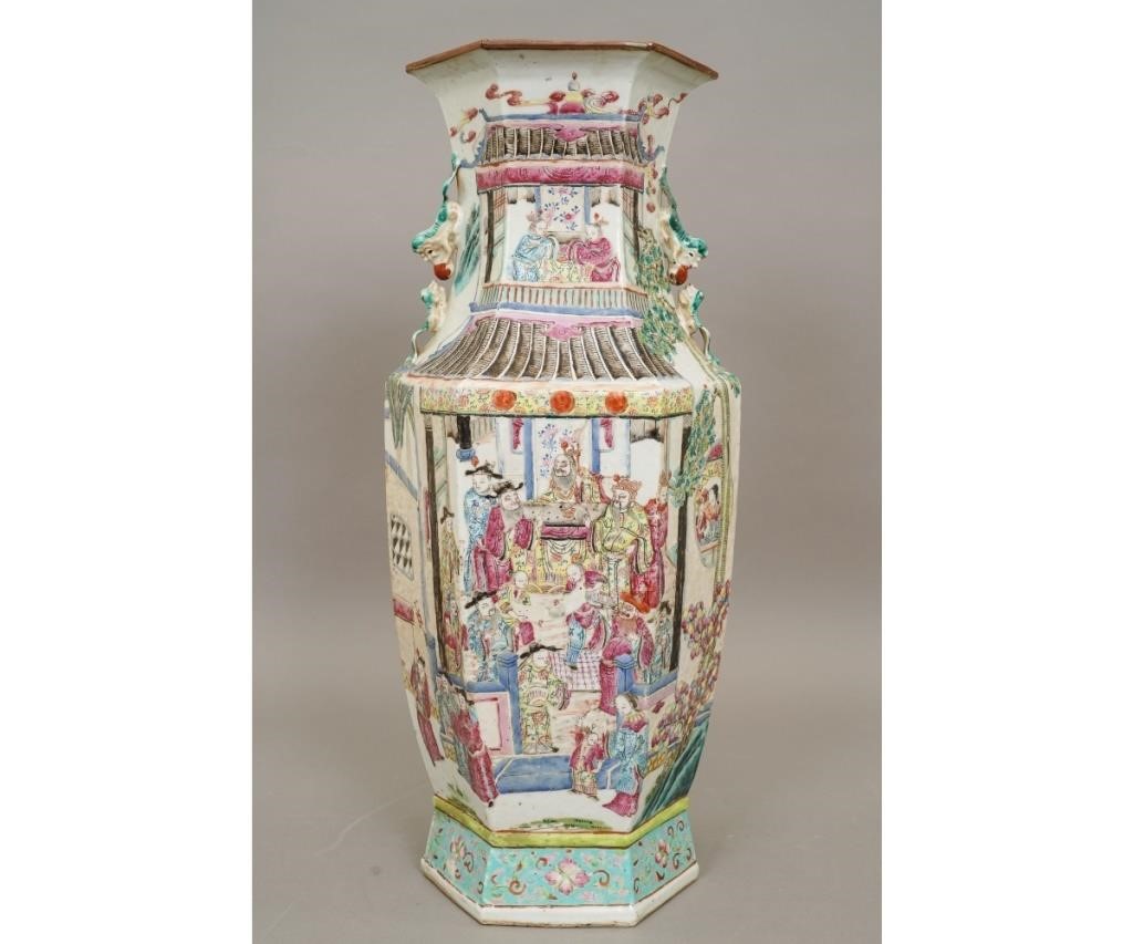 Appraisal: Large Chinese porcelain hexagonal vase th c with colorful figural