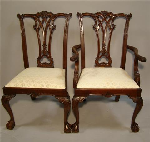 Appraisal: SET OF EIGHT CHIPPENDALE STYLE CHAIRS Including two arm and