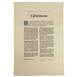 Appraisal: Harry S Truman - signed broadside Proclamation declaring a day