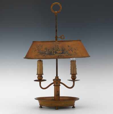 Appraisal: An Antique Tole Boulliotte Lamp Ovoid boulliotte tole table lamp