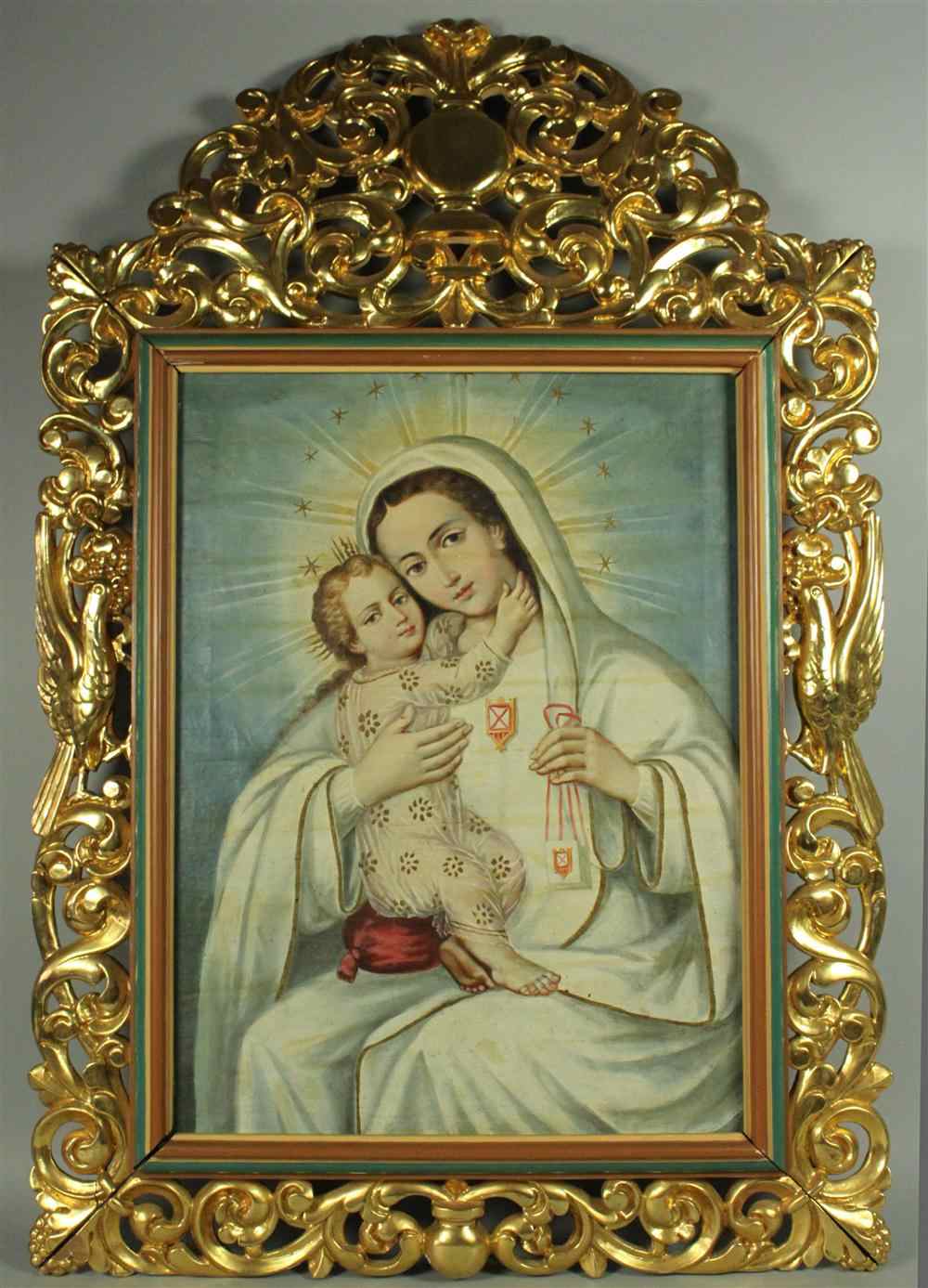 Appraisal: SCHOOL OF QUITO MADONNA AND CHILD Oil on canvas x