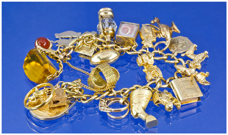 Appraisal: ct Gold Charm Bracelet Loaded With Charms Comprising Citrine Swivel