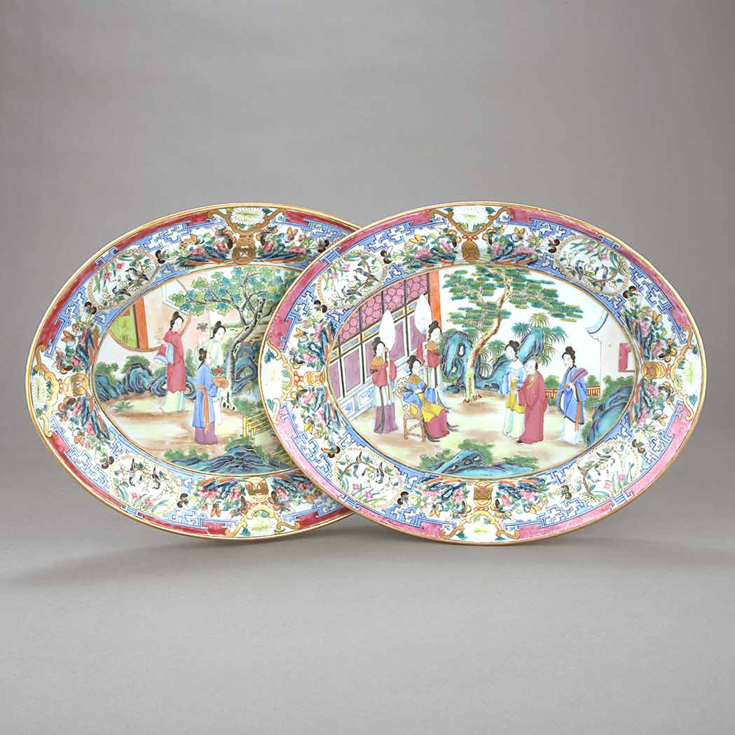 Appraisal: Pair of Chinese Famille Rose Porcelain Platters Each depicting figures