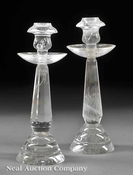 Appraisal: A Pair of Rock Crystal Candlesticks tapered shafts molded circular