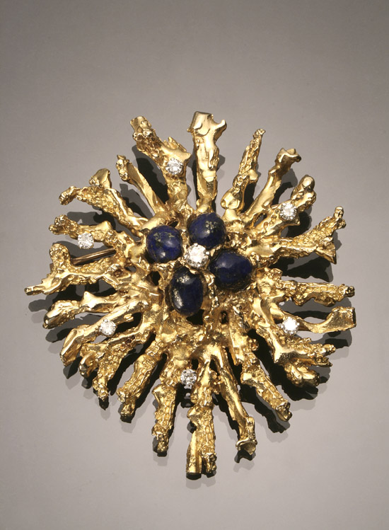 Appraisal: Tested -Karat Yellow-Gold Lapis Lazuli and Diamond Floral Brooch Set