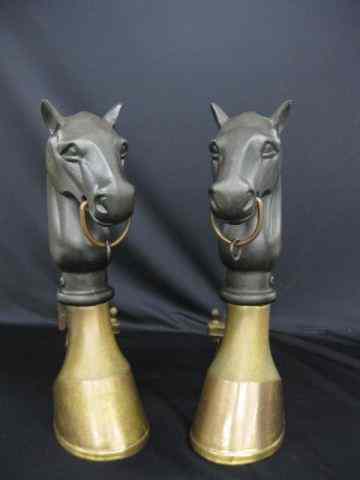 Appraisal: Pair of Figural Horsehead Andirons hoof style bases '' tall