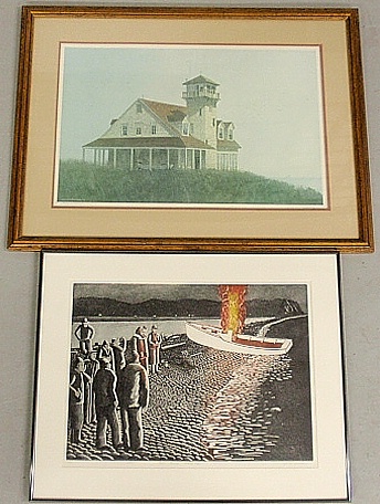 Appraisal: - Two framed and matted limited edition prints- Boat Burning