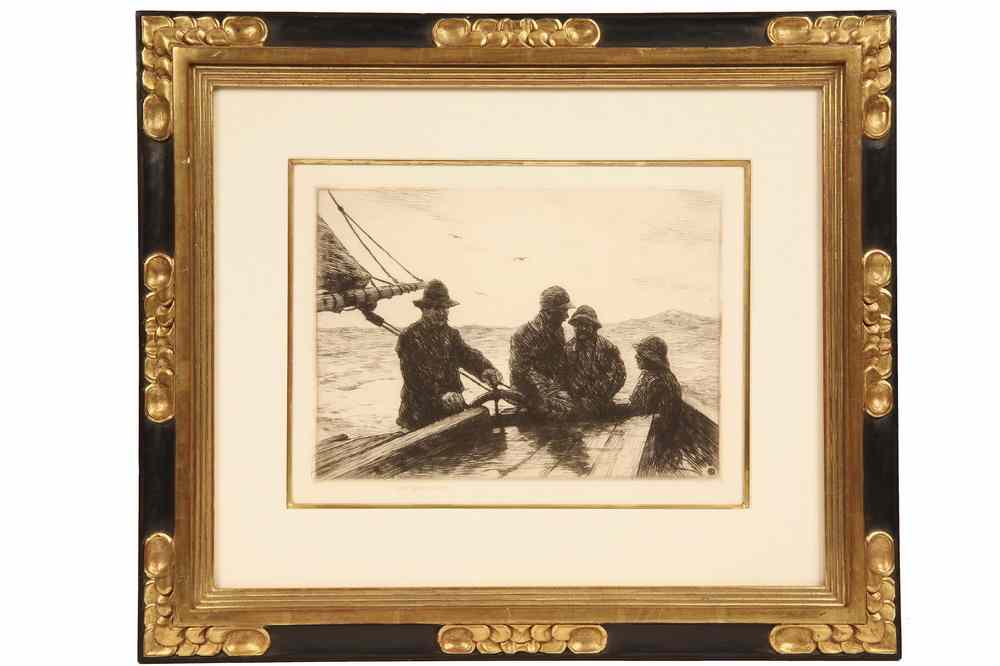 Appraisal: ETCHING - Four Fishermen by Sears Gallagher MA - pencil