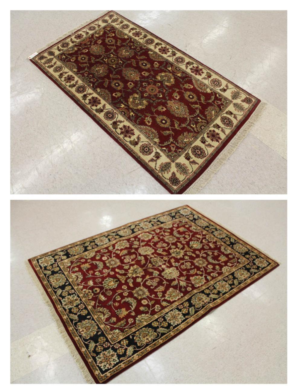 Appraisal: TWO SIMILAR HAND KNOTTED ORIENTAL RUGS Indo-Persian overall floral designs