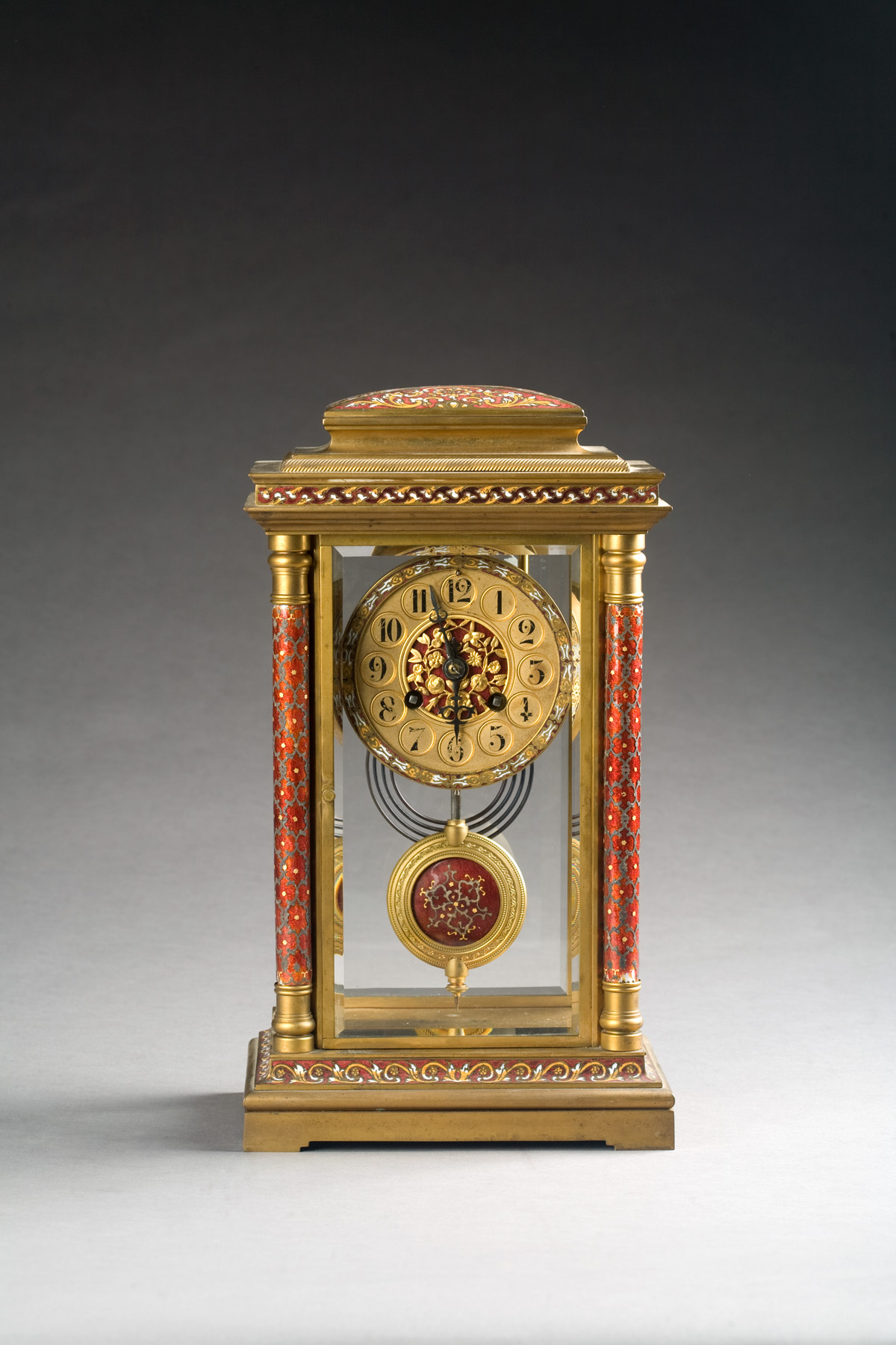 Appraisal: FRENCH BRASS AND CLOISONNE ENAMEL MANTEL CLOCK The circular clock