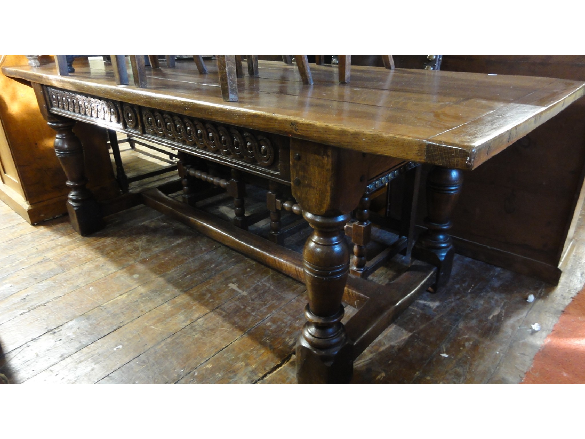 Appraisal: An old English oak refectory table of good quality the