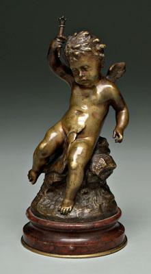 Appraisal: Lalouette bronze sculpture angel or cupid holding a torch seated