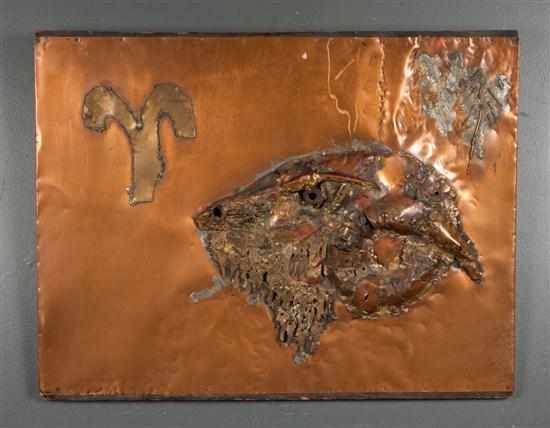 Appraisal: Mario Agostinelli Peruvian - Copper abstract assemblage sculpture mounted on