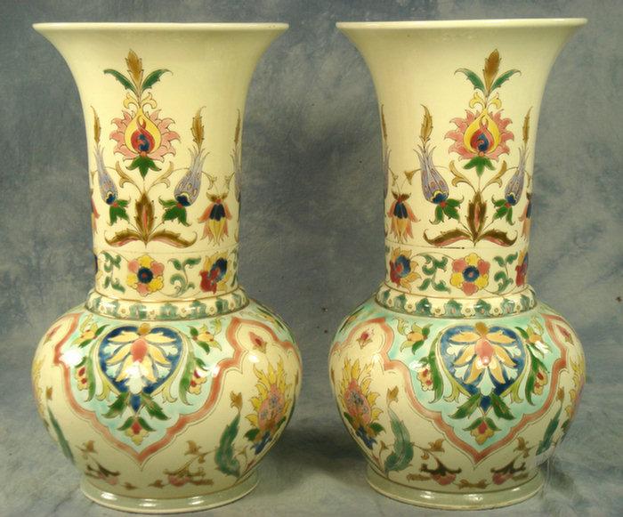 Appraisal: Pr polychrome decorated Continental porcelain vases unmarked impressed EC h