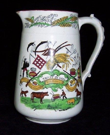 Appraisal: A Staffordshire 'God Speed the Plough' jug transfer printed agricultural