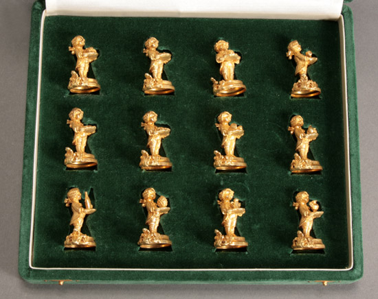 Appraisal: Set of Twelve Italian Silver Gilt Figural Place Card Holders