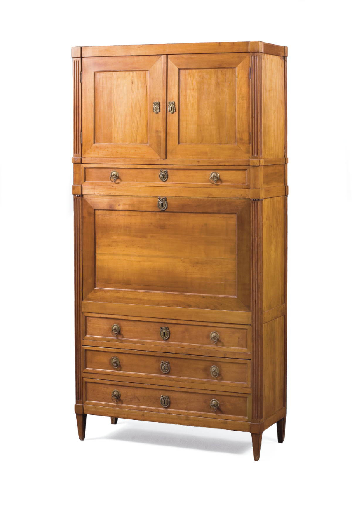 Appraisal: FRENCH NEOCLASSICAL FRUITWOOD SECRETAIRE-ABATANT The molded rectangular top above a