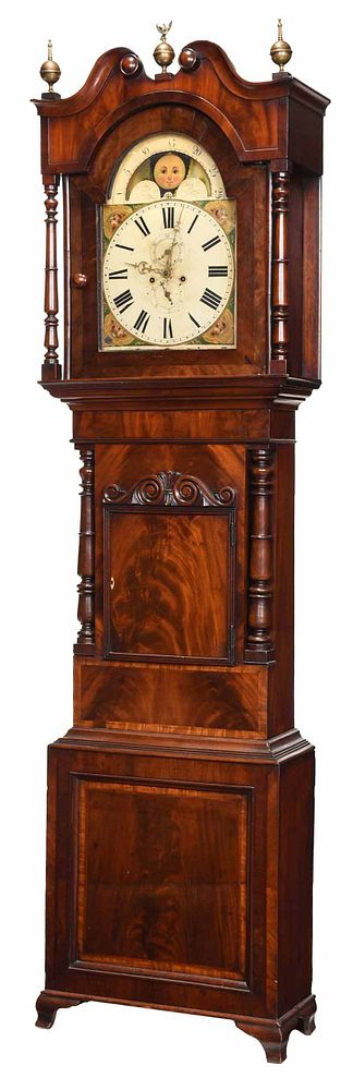 Appraisal: Georgian Carved Figured Mahogany Tall Case Clock probably Scottish th