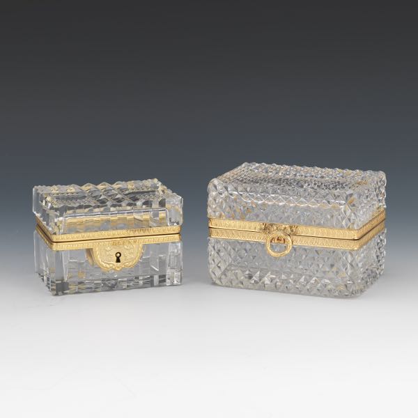 Appraisal: TWO FRENCH GILT METAL AND CRYSTAL VANITY BOXES x x