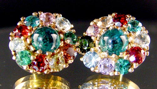 Appraisal: VERY FESTIVE K MULTI COLORED STONE EARRINGS Each centering a