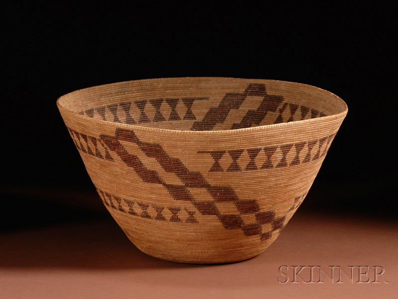 Appraisal: California Polychrome Coiled Basketry Bowl c tightly woven with flared