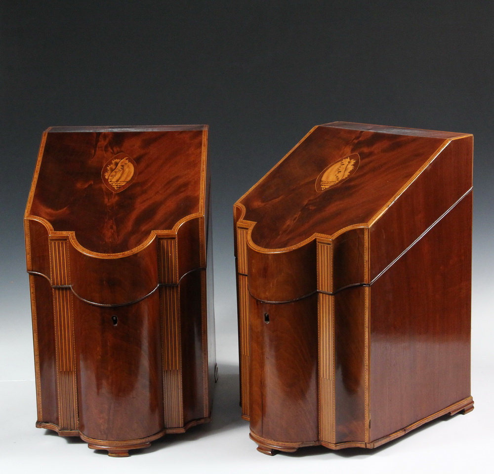 Appraisal: PAIR OF KNIFE BOXES - th c English Figured Mahogany