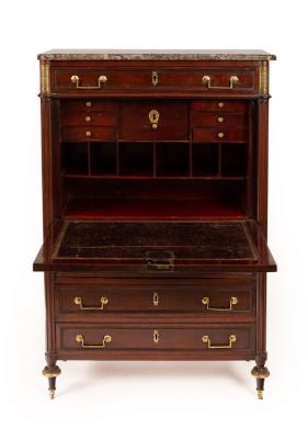 Appraisal: An early th Century mahogany escritoire with grey marble top