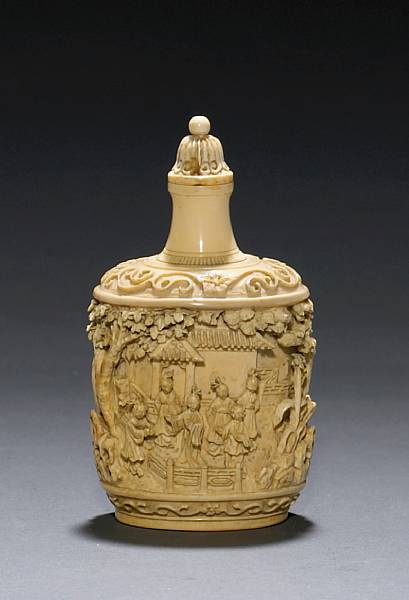 Appraisal: A pieced ivory cabinet bottle th Century Of oval section