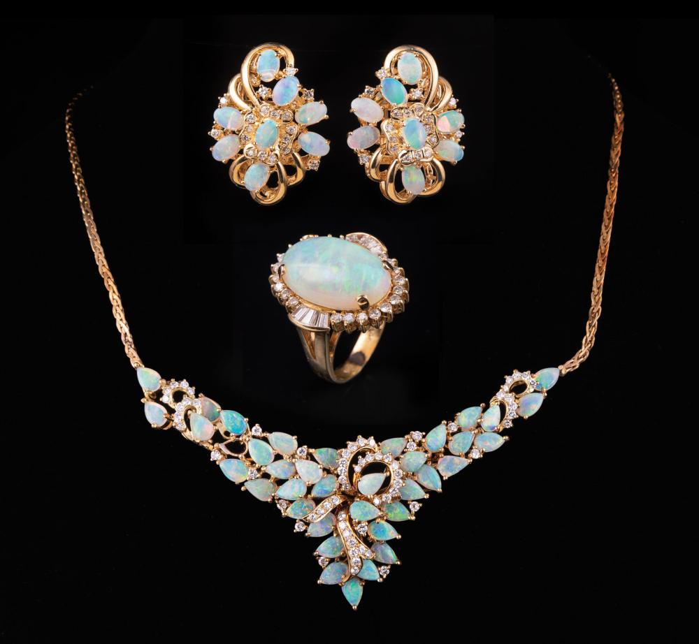 Appraisal: Group of kt Yellow Gold Opal and Diamond Jewelry incl