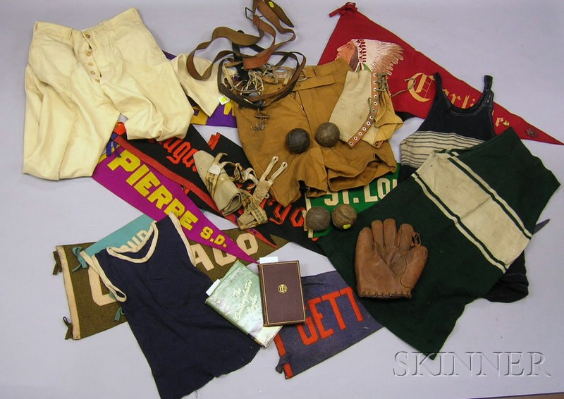 Appraisal: Group of Vintage Sports Clothing Equipment and Twelve Felt Souvenir