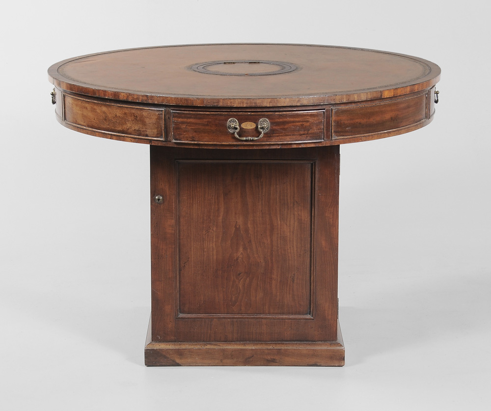 Appraisal: Regency Style Inlaid Mahogany Rent Table British th century leather-lined