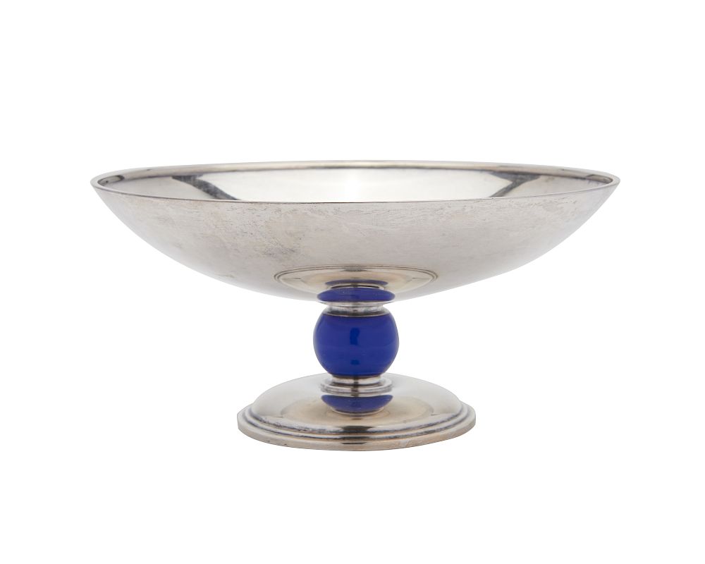 Appraisal: TIFFANY CO Art Deco Silver and Enameled Metal Lazuli Tazza