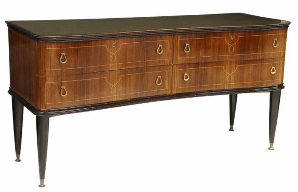 Appraisal: Italian mid-century modern rosewood chest of drawers c shaped inset