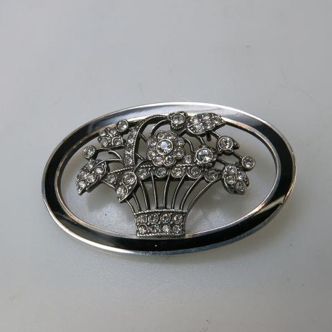 Appraisal: Sterling Silver Brooch decorated with black enamel and set with