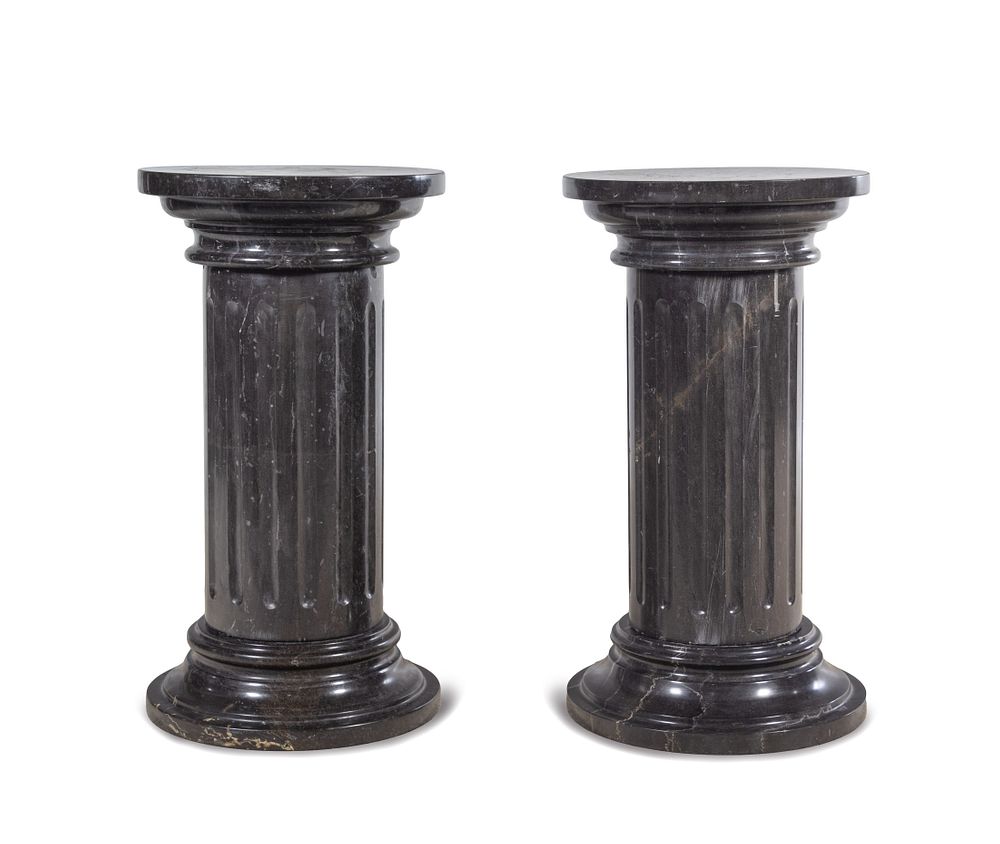 Appraisal: A Pair of Belgian Black Marble Pedestals A Pair of