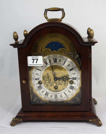 Appraisal: A good quality reproduction mahogany bracket clock with moon rolling