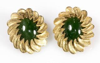 Appraisal: Pair of jade and k yellow gold clip earrings Pair