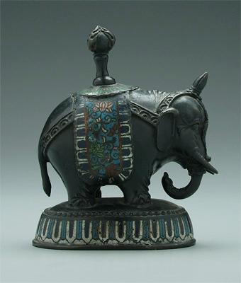 Appraisal: Chinese champlev bronze elephant caparisoned and smiling elephant standing on