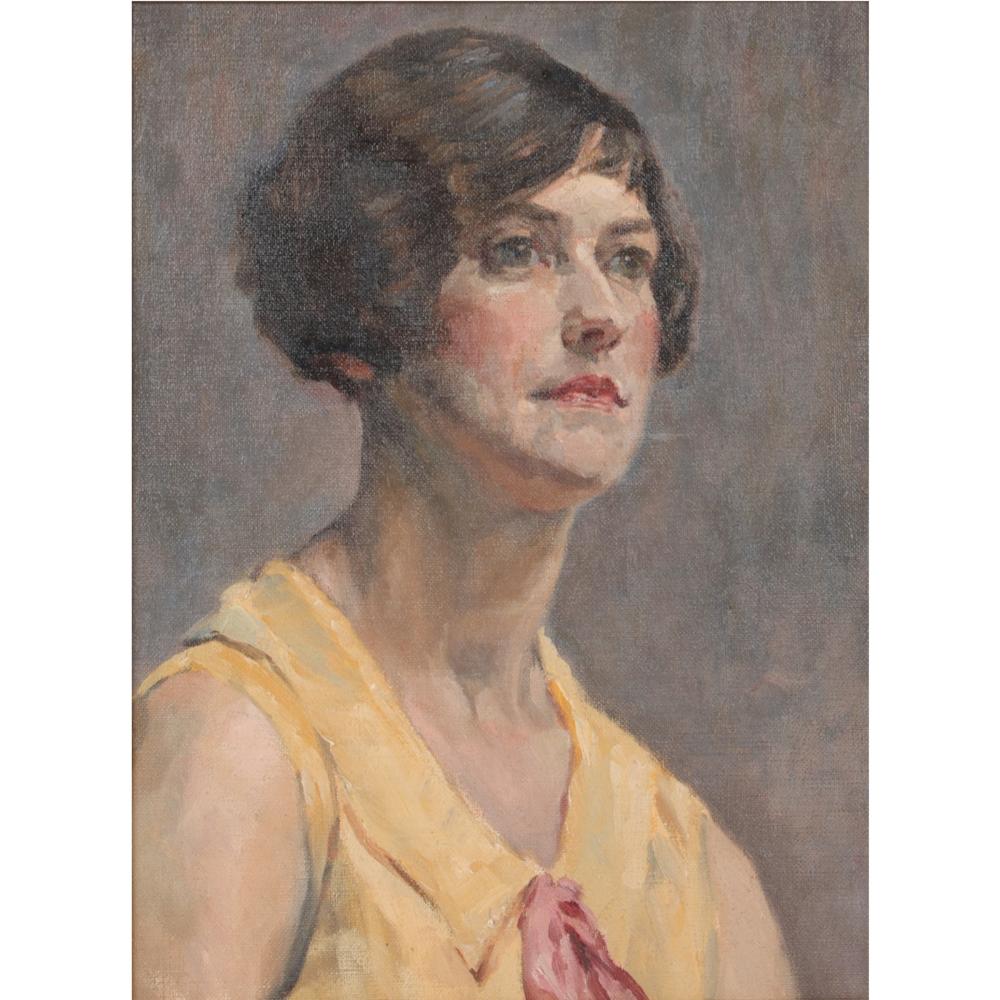 Appraisal: AMERICAN SCHOOL S PORTRAIT OF A YOUNG WOMAN IN YELLOW