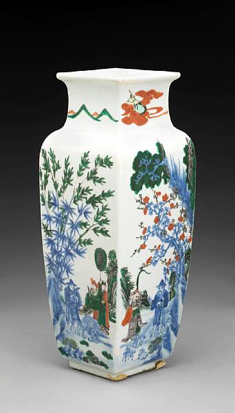 Appraisal: A wucai-decorated porcelain square-sectioned vase Ming Chenghua Mark Late th