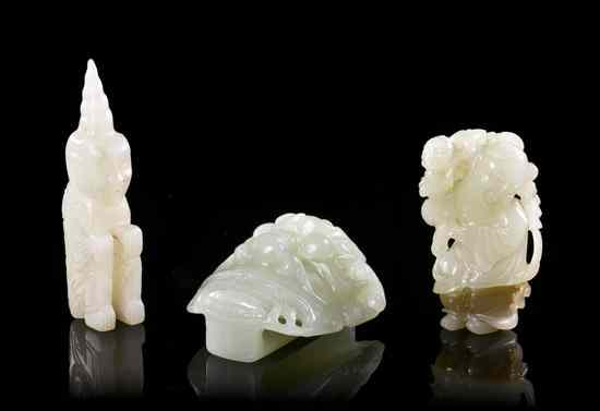 Appraisal: A Group of Three Jade Articles comprising one mask form