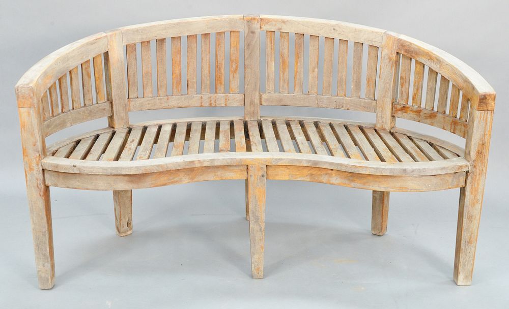 Appraisal: Outdoor teak bench with curved back ht wd seat dp