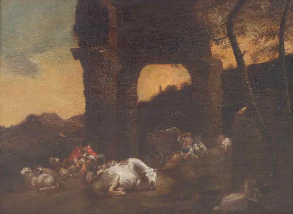 Appraisal: STYLE OF NICOLAES BERCHEM TH CENTURY ITALIANATE LANDSCAPE WITH PEASANT