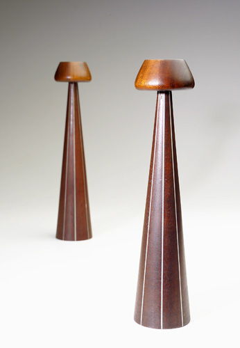 Appraisal: PAUL EVANS PHILLIP LLOYD POWELL Pair of walnut candlesticks with