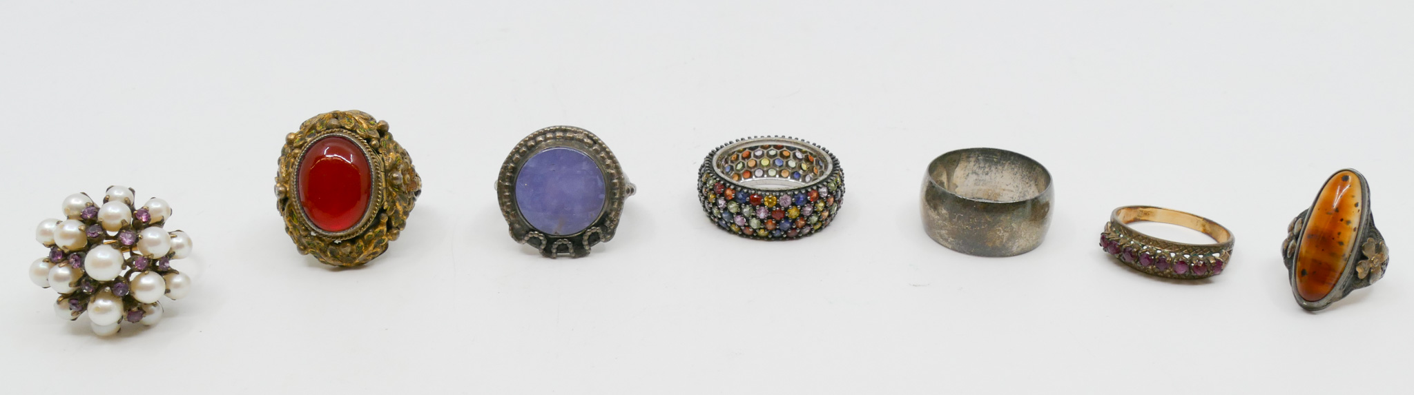 Appraisal: Box pc Sterling and Stone Rings - Grams TW