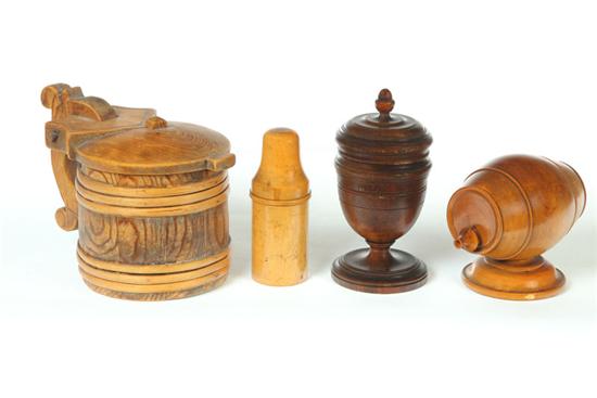 Appraisal: SIX PIECES OF WOODENWARE Late th century Three American treenware