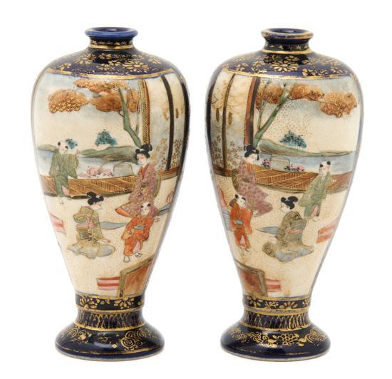 Appraisal: A Pair of Japanese Satsuma Vases of baluster form with