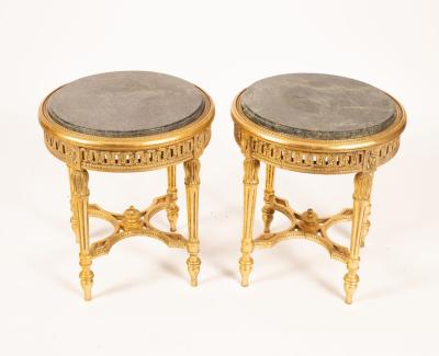 Appraisal: A pair of French style circular side tables with green